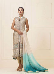 Zainab Chottani Beige chiffon front open dress Formal 2020