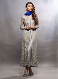 Zainab Chottani Long grey shirt with cobalt dupatta Formal 2020
