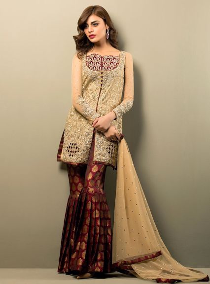 Zainab Chottani Beige gold and maroon Formal 2020