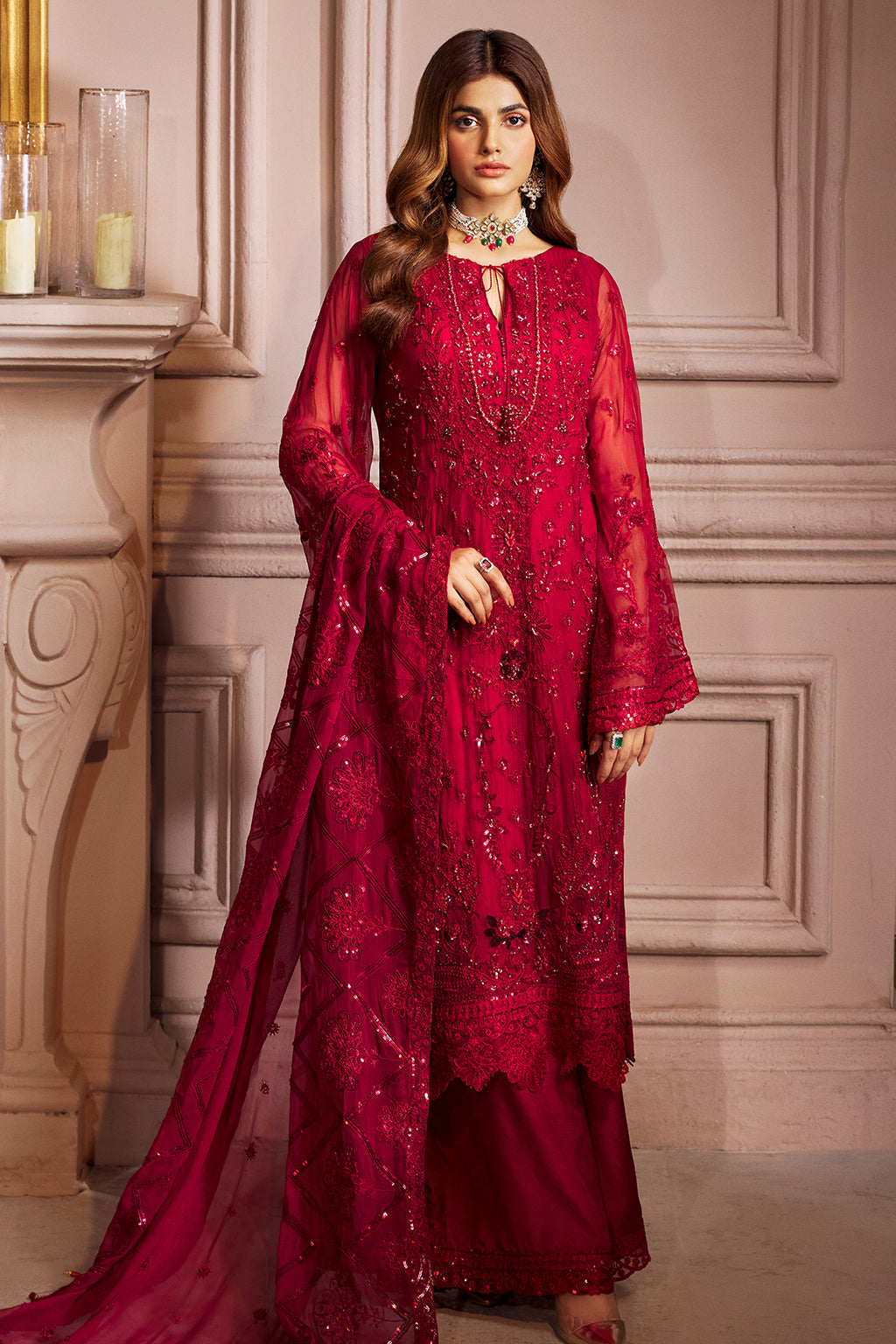 red chiffon dress pakistani Buy Bandhej Printed Chiffon Pakistani Suit in Red Online : KNH107