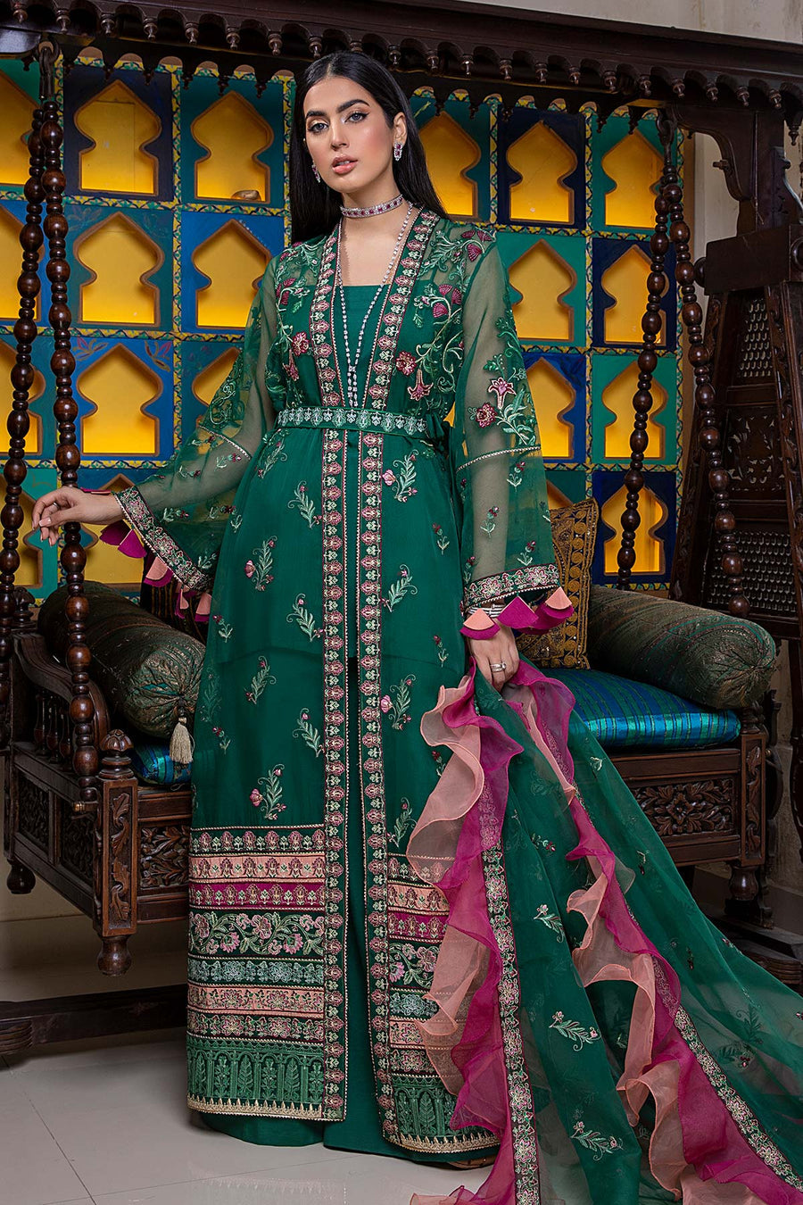 green emerald velvet dress Charizma Eid Edit Embroidered Lawn Suit Unstitched 3 Piece ED4-12 – Ei –  Kapray Corner main image 1