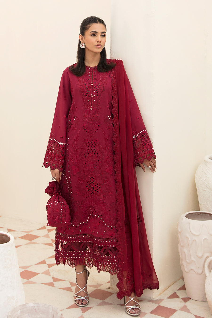 Afrozeh Claret Chikankari Lawn