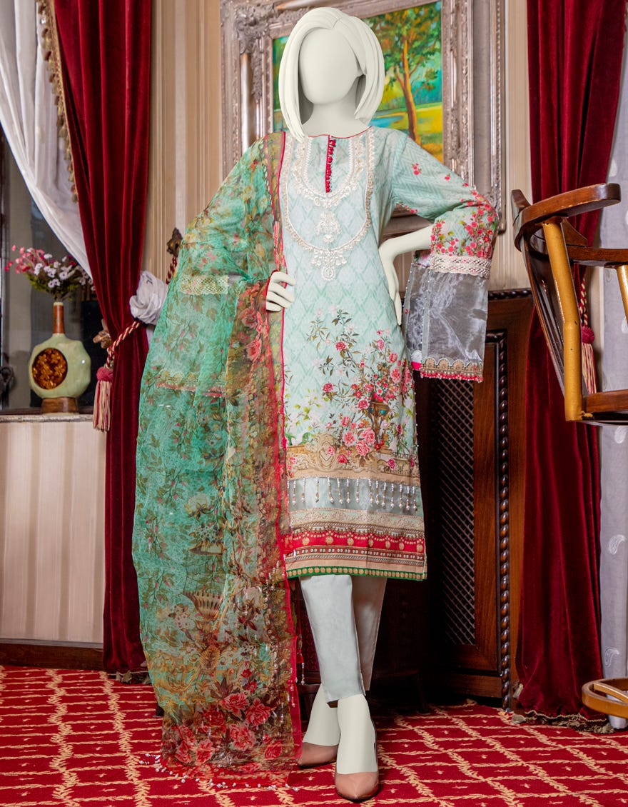 Junaid Jamshed JLAWN-S-21-775 Ice Blue Eid Collection 2021