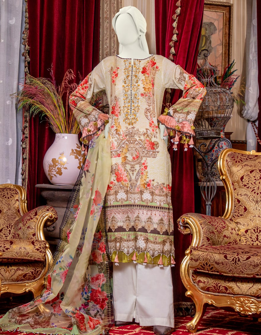 Junaid Jamshed JLAWN-S-21-776 Gold Beige Eid Collection 2021
