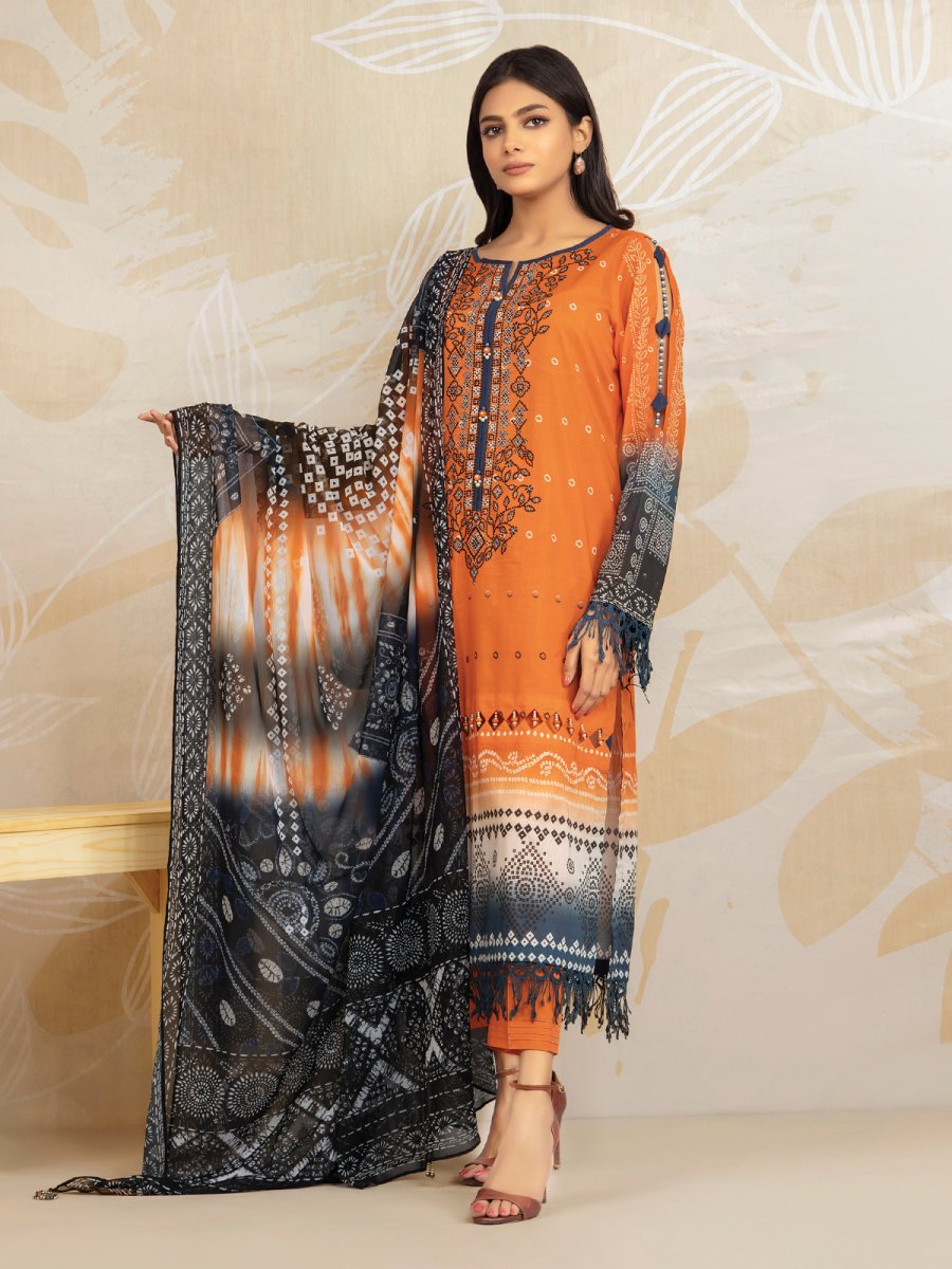 Edenrobe EWU22V1-23578 Orange Nayab Eid Collection 2022