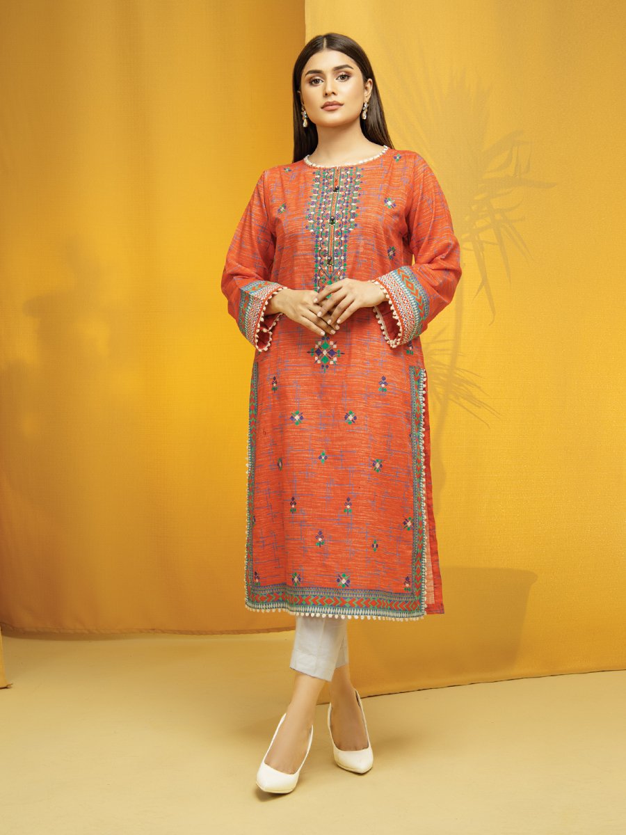 Edenrobe EWU22V1 23643 Orange  Khayal Summer Lawn 2022