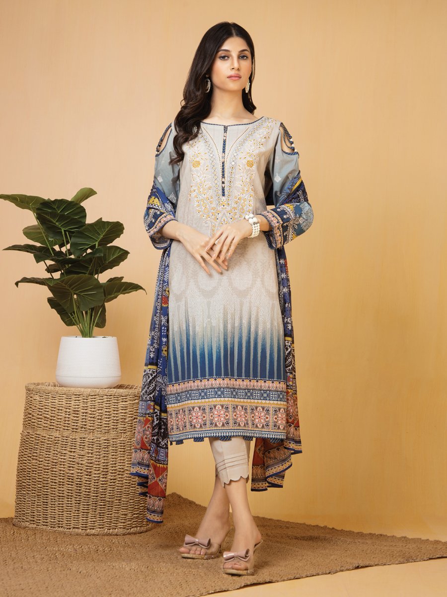 Edenrobe EWU22V1-23680 Beige Nayab Eid Collection 2022