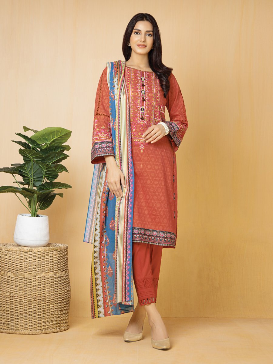 Edenrobe EWU22V1 23713 Rust Nayab Eid Collection 2022 Sara Clothes