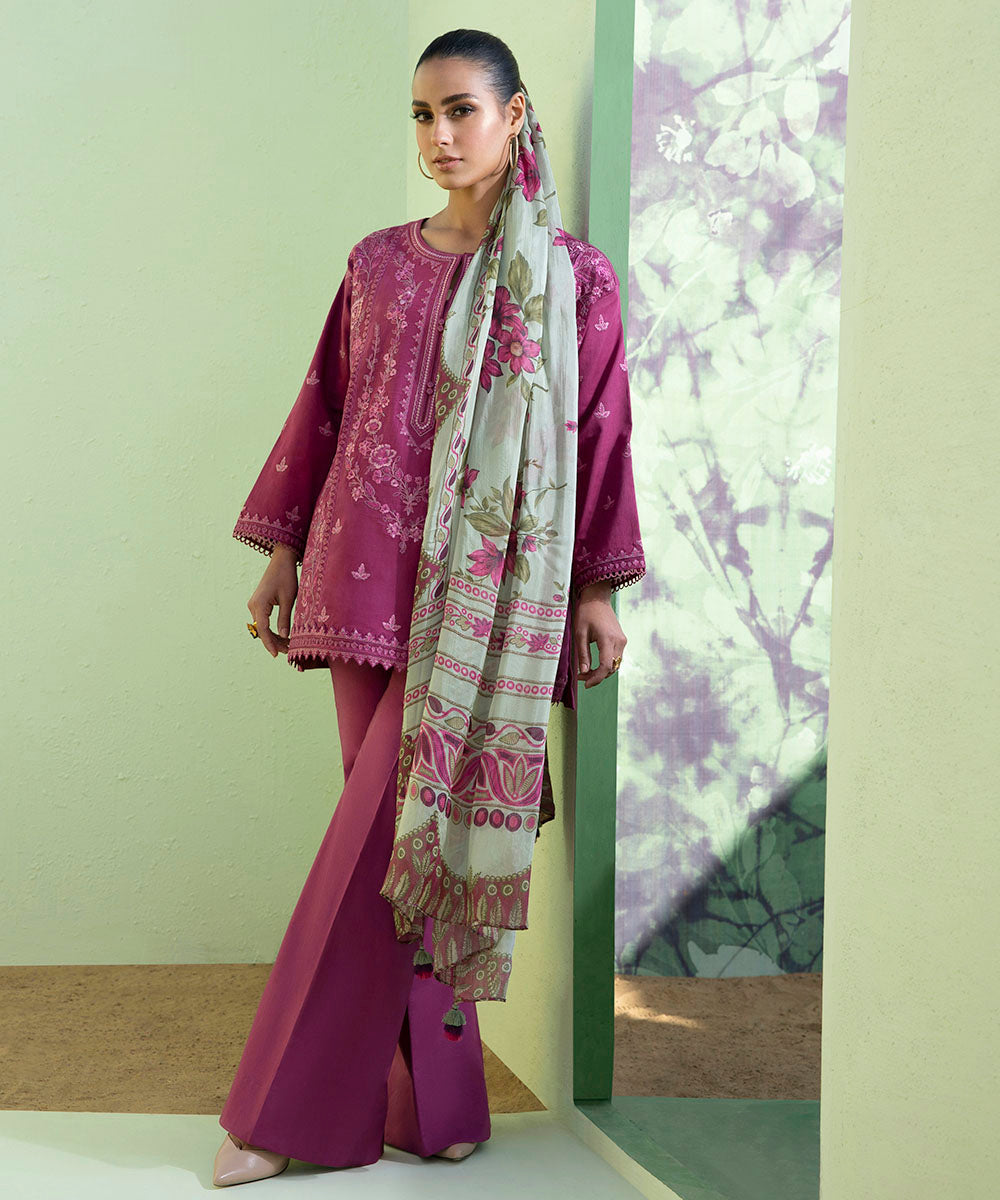 Sahar Pret Solid Cotton 2 Piece Suit SSCS-V2-RR-02 Sweet Peony