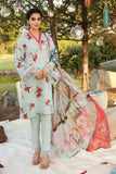 Floral embroidered Eid suit with cropped trousers and a printed dupatta by Sara Clothes.