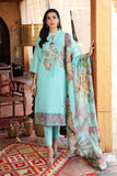 Aqua lawn suit with floral embroidery and printed dupatta by Sara Clothes