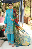 Embroidered teal festive suit with printed dupatta by Sara Clothes