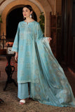 Aqua Nishat Linen Eid suit with geometric embroidery and circular motif dupatta by Sara Clothes