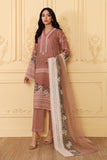 Rose linen Eid suit with floral embroidery and white thread work by Sara Clothes