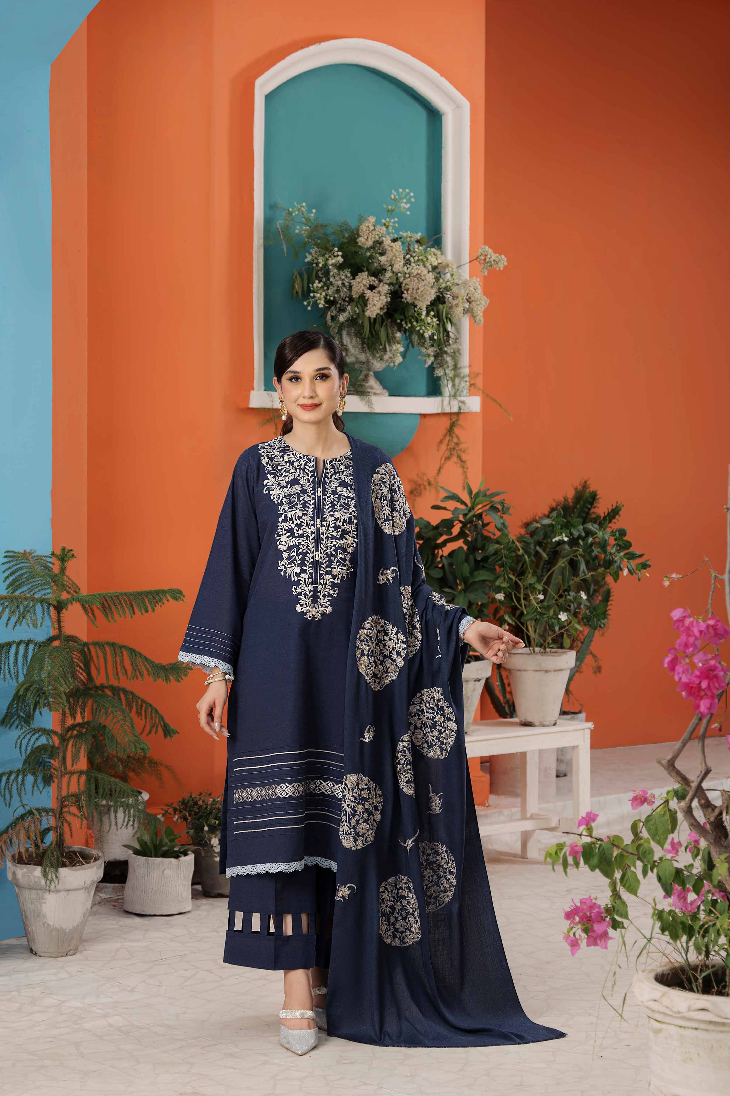 nishat embroidered dresses Embroidered Blue Stitched Suit