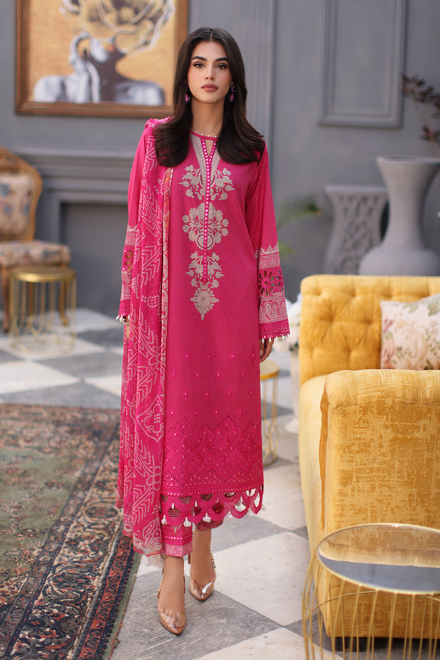 charizma pink dress Charizma Pink Embroidered Lawn Suit