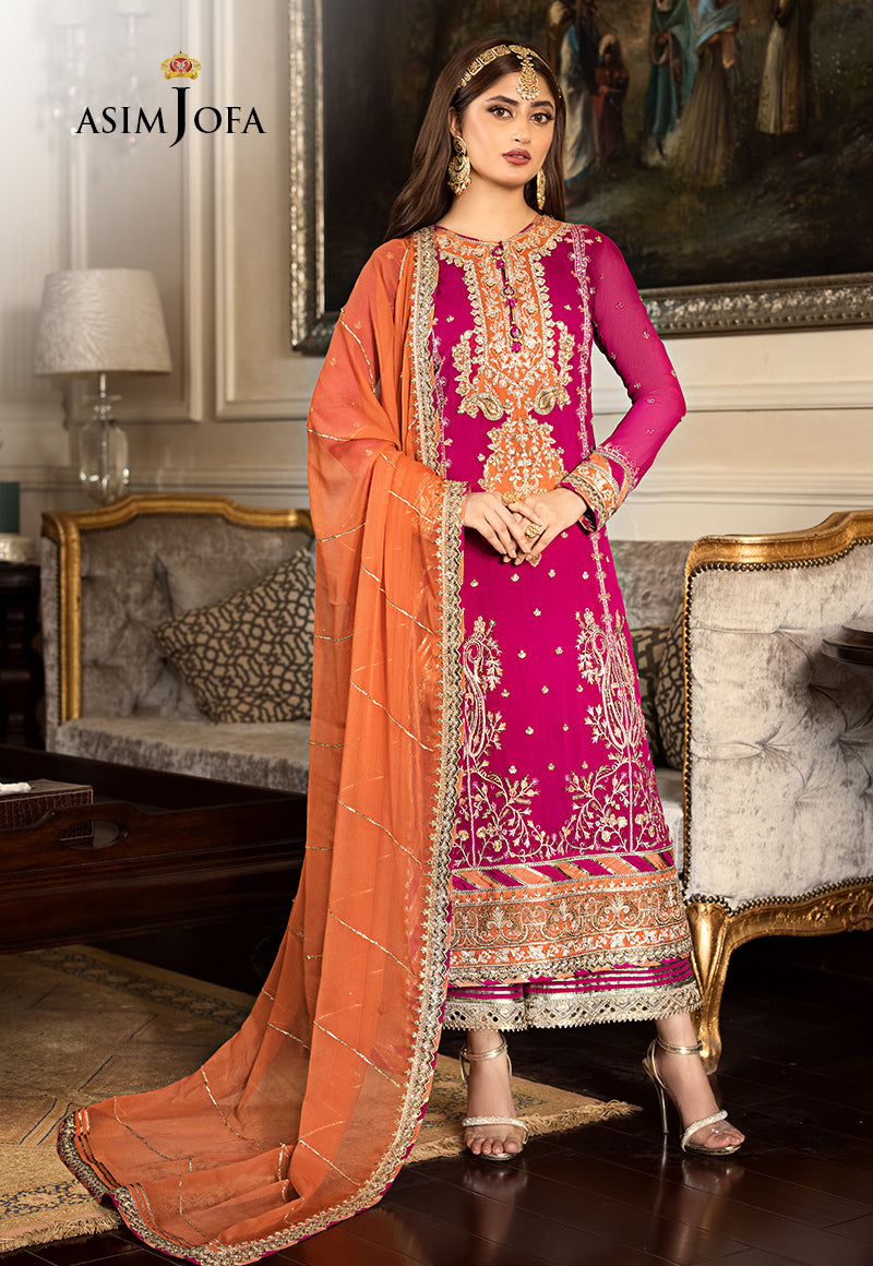 open lace back dress Asim Jofa Chiffon, Organza, Pink & Orange Jhilmil Collection – Sara Clothes