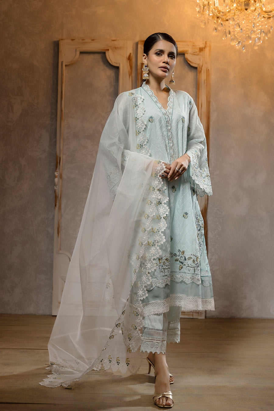 Dhanak DA 2065 Sky Blue Embroidered Kurta With Dupatta Festive Signature Luxury Statements