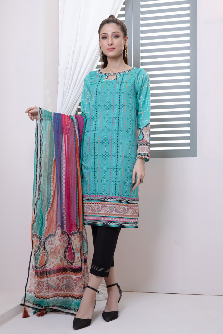 Bonanza Satrangi Teal Lawn Suit Ask222p04 Eid Pret 2022