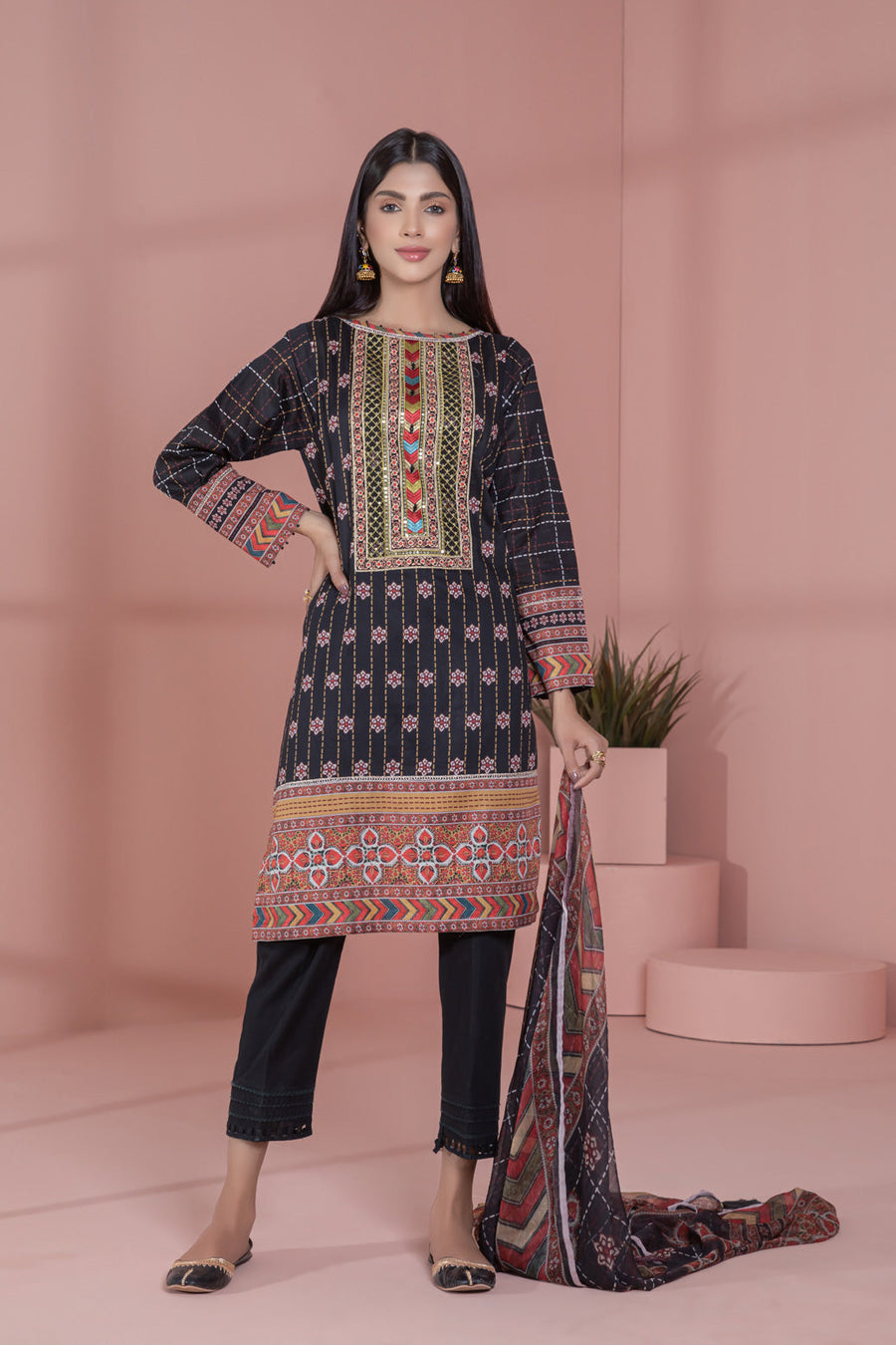 Bonanza Satrangi Black Lawn Suit Ask222p06 Eid Pret 2022