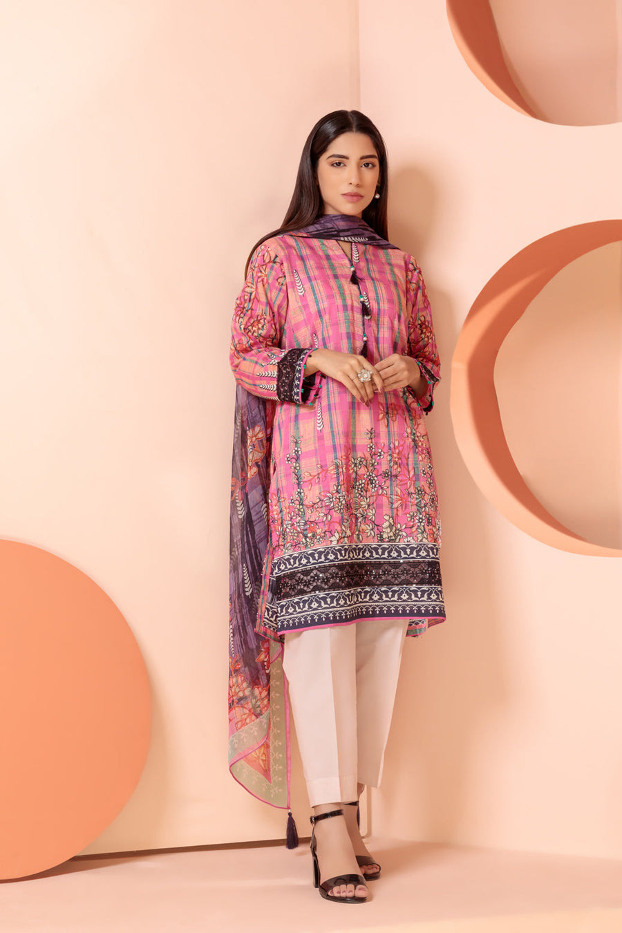 Bonanza Satrangi Pink Lawn Suit Ask222p12 Eid Pret 2022