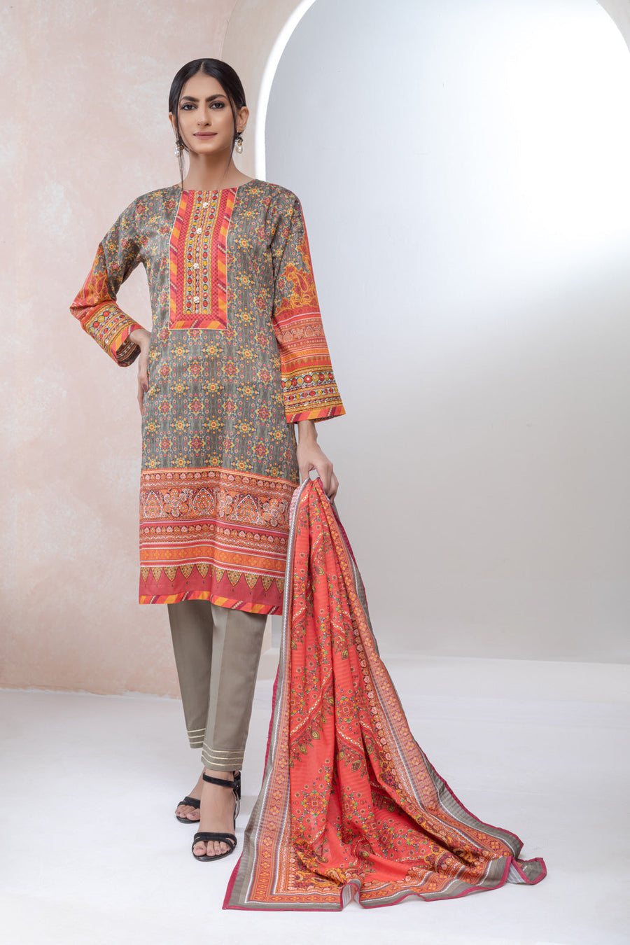 Bonanza Satrangi Gray Lawn Suit Ask223p22 Eid Pret 2022