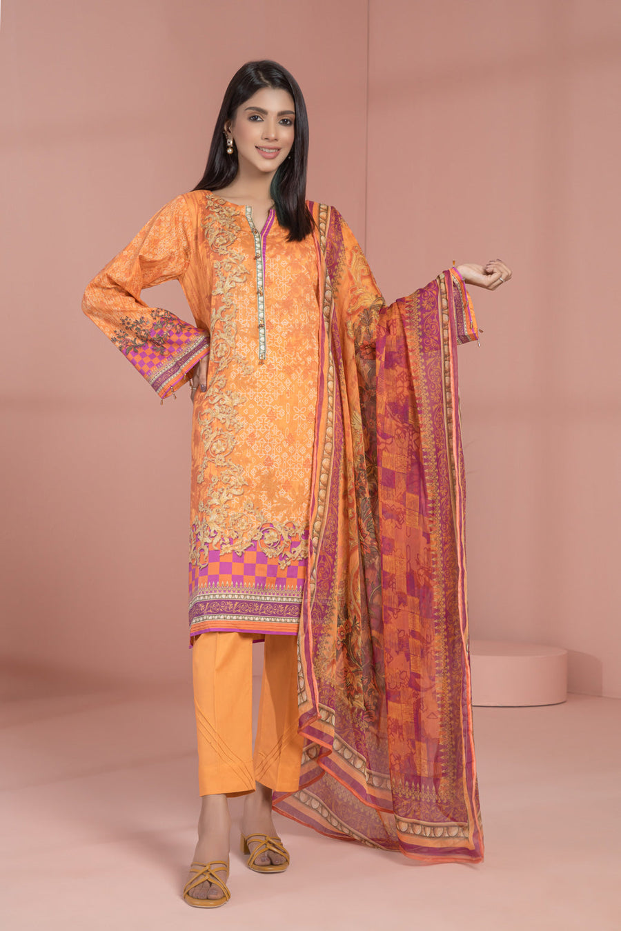 Bonanza Satrangi Orange Lawn Suit Ask223p25 Eid Pret 2022