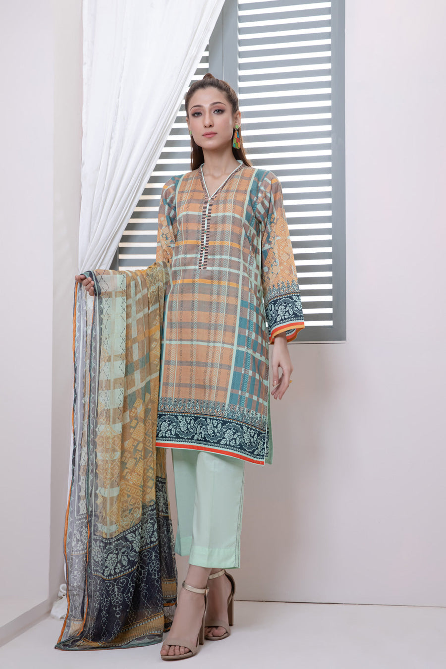 Bonanza Satrangi Orange Lawn Suit Ask223p29 Eid Pret 2022