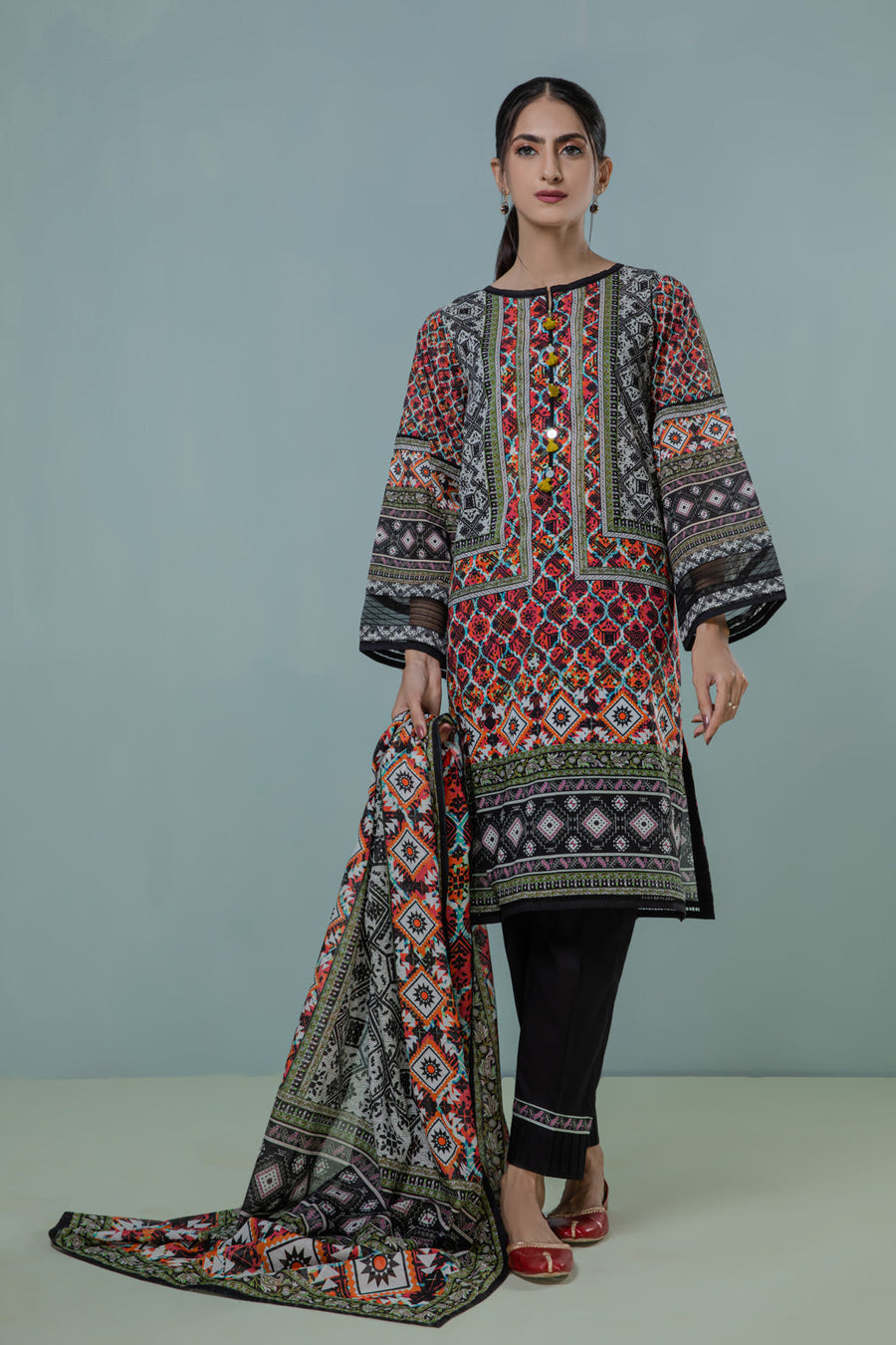 Bonanza Satrangi Black Lawn Suit Ask223p43 Eid Pret 2022