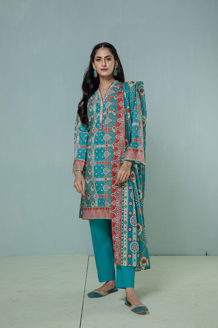 Bonanza Satrangi Teal Lawn Suit Ask223p54 Eid Pret 2022