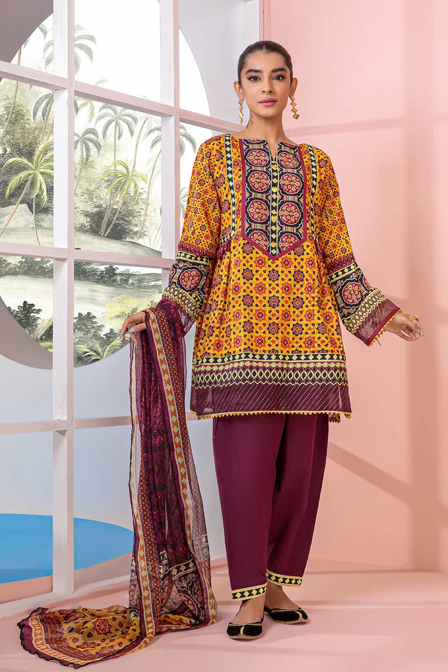 Bonanza Satrangi Asr223p63 Yellow Eid Prints 2022