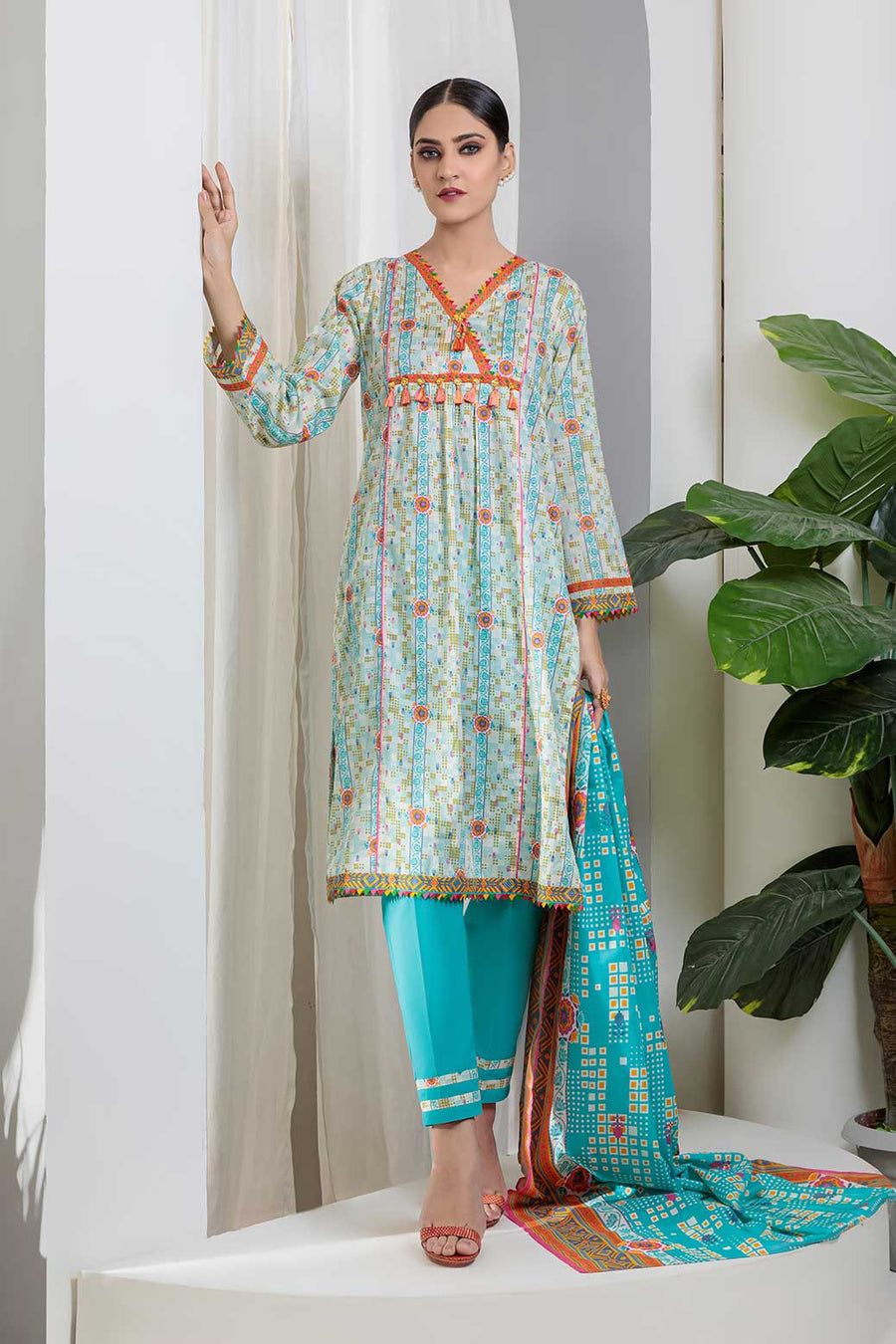 Bonanza Satrangi Ast223p11a Teal Eid Prints 2022