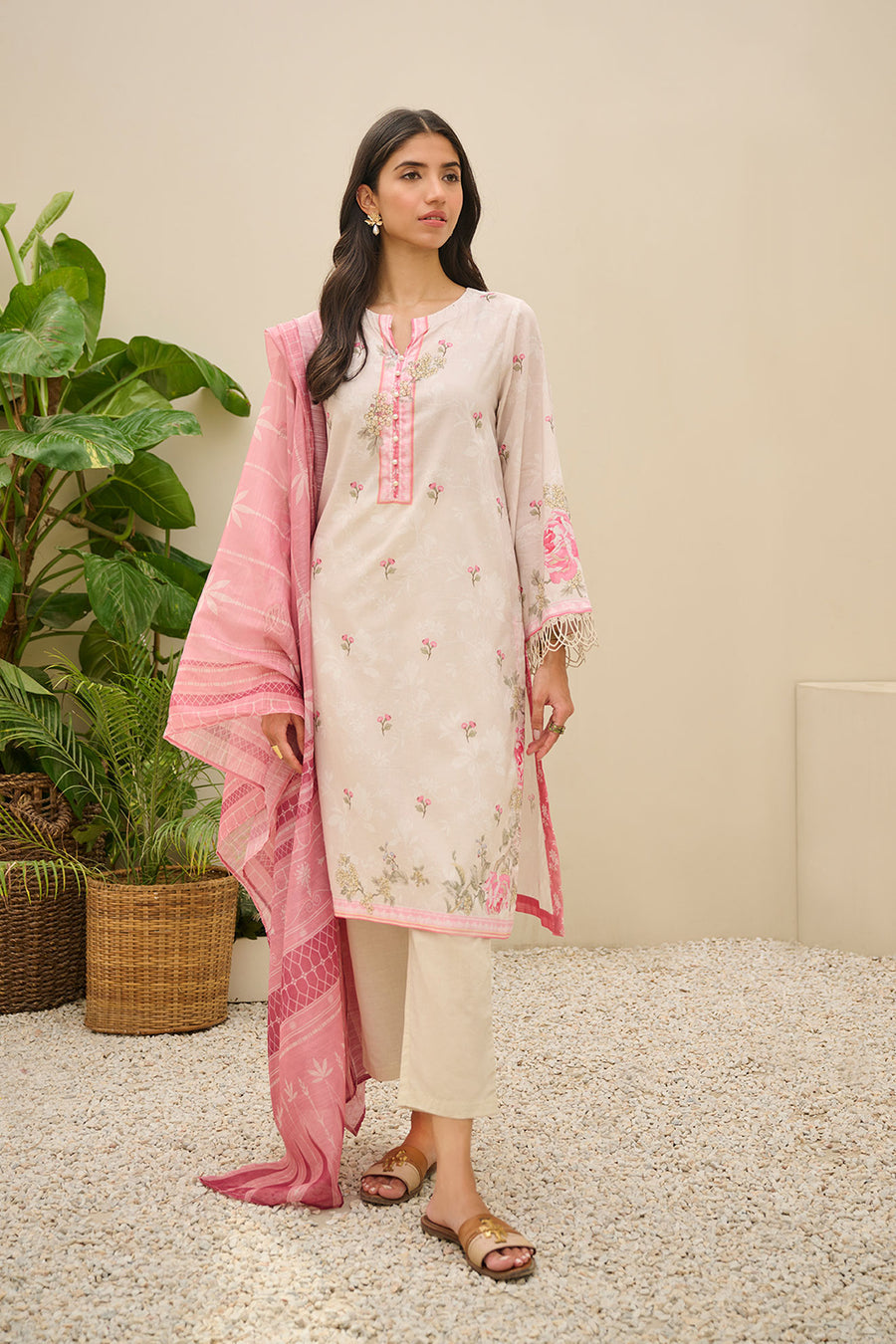 Dhanak DU 3144 Ash Grey Summer Basics Embroidered Lawn Sara Clothes