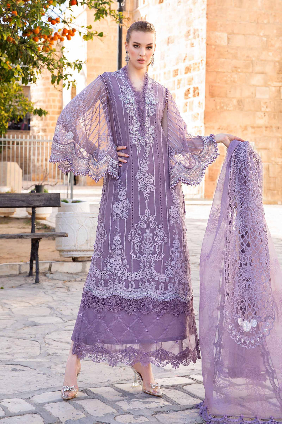 maria b purple dress Maria.B 3 Piece Custom Stitched Suit - Purple
