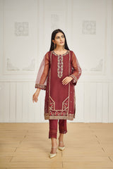 Dhanak DA 1590 Maroon Embroidered Kurta Eid Edits 2022