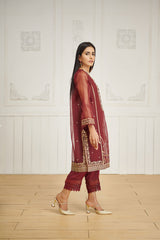 Dhanak DA 1590 Maroon Embroidered Kurta Eid Edits 2022