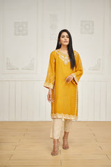 Dhanak DA 1602 Mustard Embroidered Kurta Eid Edits 2022