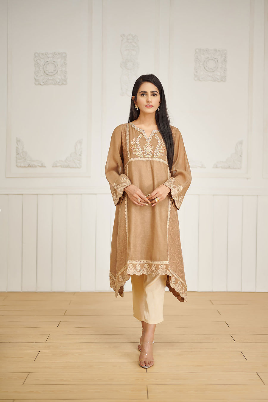 Dhanak DA 1625 Beige Embroidered Kurta Eid Edits 2022