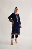 Dhanak DA 1724 Navy Blue Embroidered Kurta Velvet Vol II