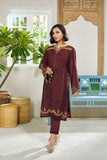 Dhanak DC 2056 Maroon 2pcs Embroidered Kurta With Trouser Festive Eid RTW 2022