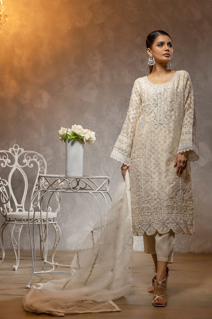 white long maxi dress Arden White High-Neck Split Maxi Dress With Lace Sleeves – Club L London