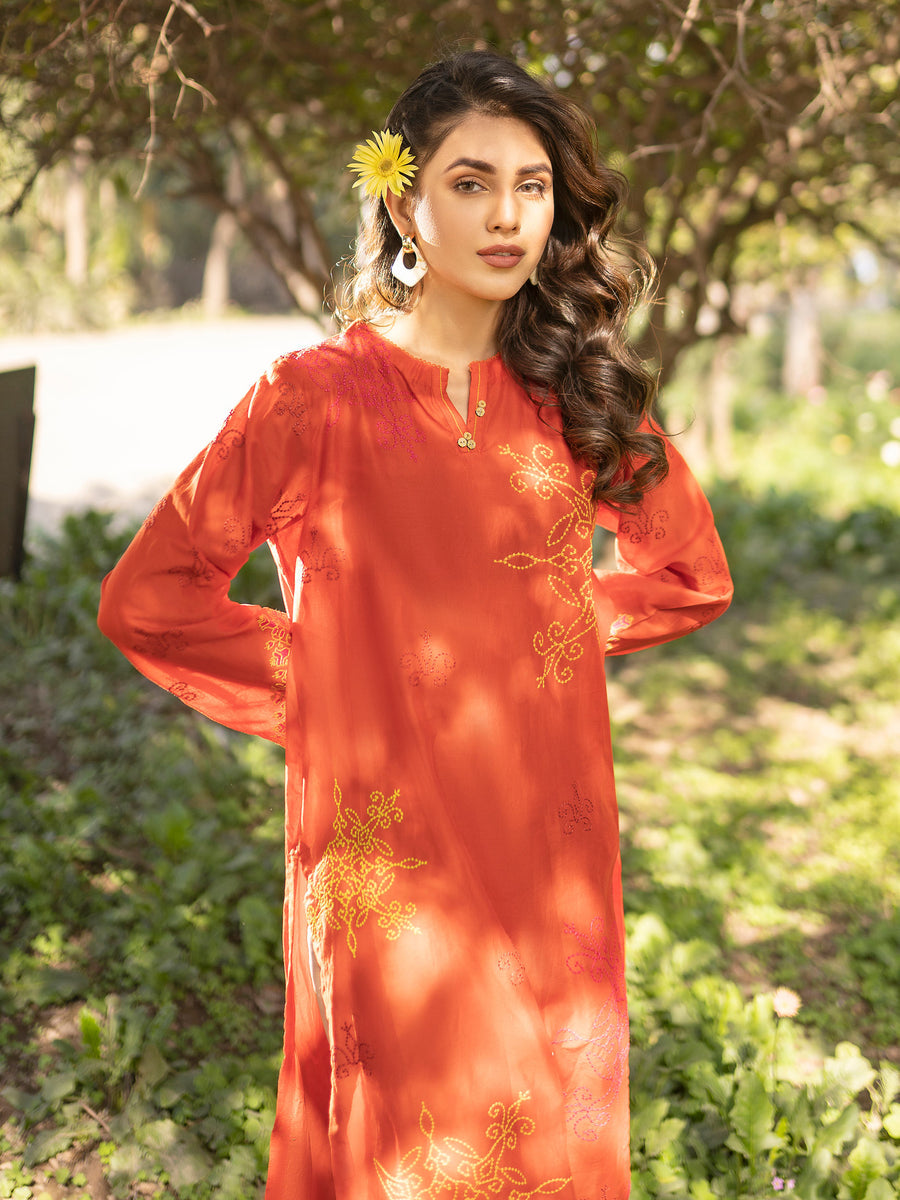 limelight orange dress 3pc LimeLight Khaddar Dress U2107-Orange Small
