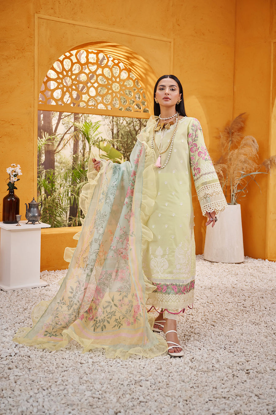 Dhanak DU3087 Lemon Yellow Lawn 3pcs Luxury Eid Collection 2022