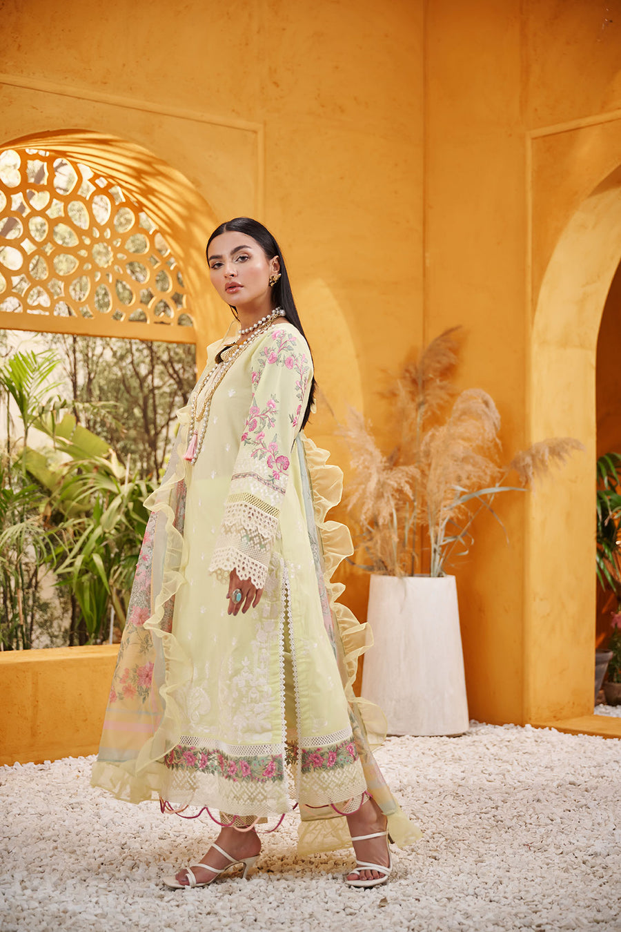 Dhanak DU3087 Lemon Yellow Lawn 3pcs Luxury Eid Collection 2022