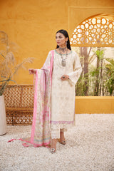 Dhanak DU3088 Off White Lawn 3pcs Luxury Eid Collection 2022