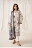 Dhanak DU-3153 - Off-white Printed Lawn - 3pcs Monochrome Collection