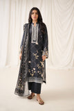 Dhanak DU-3154 Black Embroidered Lawn - 3pcs Monochrome Collection