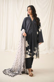 Dhanak DU-3159 Black Printed Lawn - 3pcs Monochrome Collection