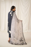 Dhanak DU-3159 Black Printed Lawn - 3pcs Monochrome Collection