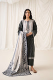 Dhanak DU-3160 Black Printed Lawn - 3pcs Monochrome Collection